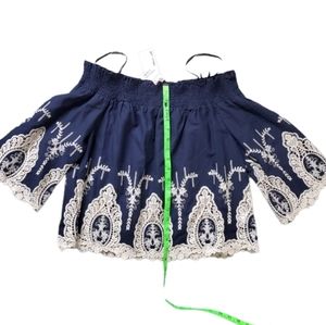 Bleuh Ciel Off Shoulder Top Navy with Emb Large